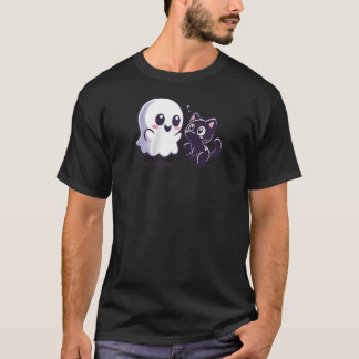 Halloween Ghost Cute Cat Spooky Autumn Friends Fal T-Shirt