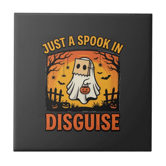 Halloween Ghost Disguise Ceramic Tile (Front)