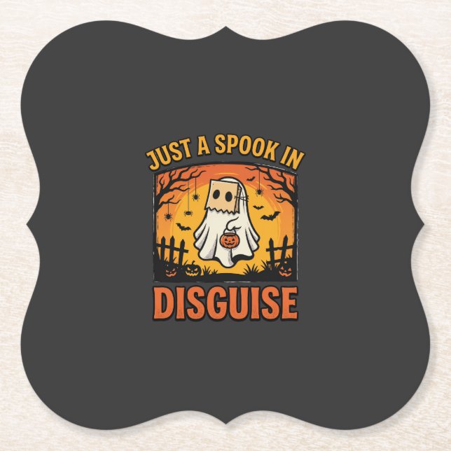 Halloween Ghost Disguise Paper Coaster (Front)