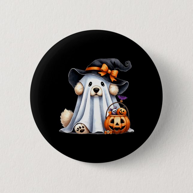 Halloween Ghost Dog 6 Cm Round Badge (Front)