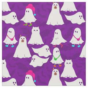 halloween ghost dog cat purple  fabric