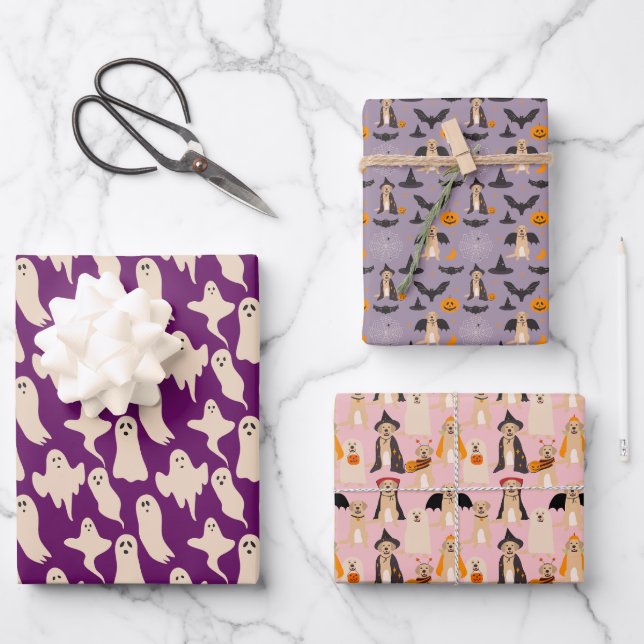 Halloween Ghost Dog Pumpkin Wrapping Paper Sheet (Front)