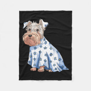 Halloween Ghost Dog With Flowers Funny Halloween Fleece Blanket