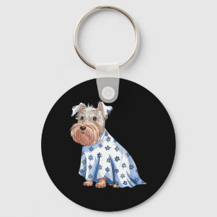 Halloween Ghost Dog With Flowers Funny Halloween Key Ring