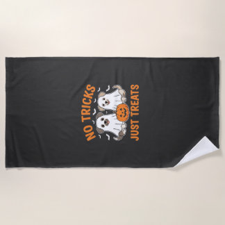 Halloween Ghost Dogs No Tricks Just Treats Design_ Beach Towel