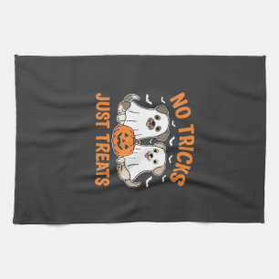 Halloween Ghost Dogs No Tricks Just Treats Design_ Tea Towel