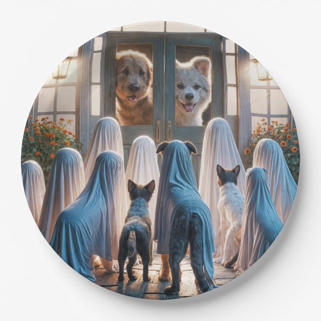 Halloween Ghost Dogs  Paper Plate (Front)
