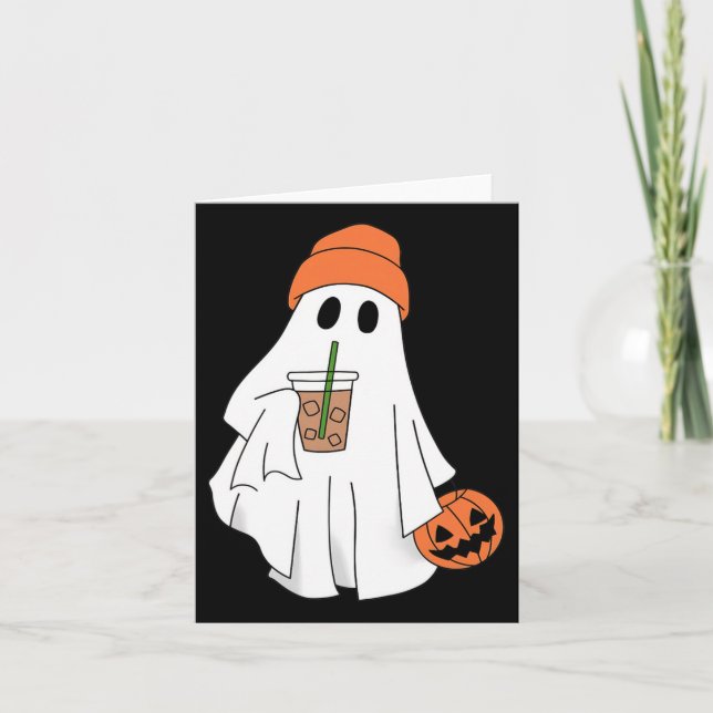 Halloween Ghost Drinking Coffee Ghost Ice Coffee M Card (Front)
