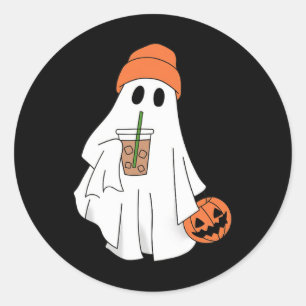 Halloween Ghost Drinking Coffee Ghost Ice Coffee M Classic Round Sticker