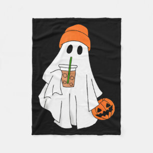 Halloween Ghost Drinking Coffee Ghost Ice Coffee M Fleece Blanket