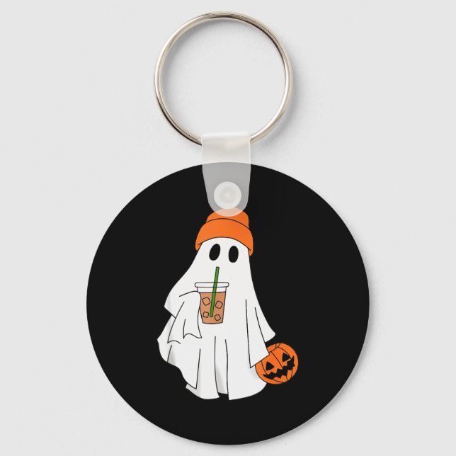Halloween Ghost Drinking Coffee Ghost Ice Coffee M Key Ring (Front)