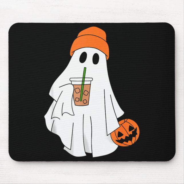 Halloween Ghost Drinking Coffee Ghost Ice Coffee M Mouse Pad (Front)