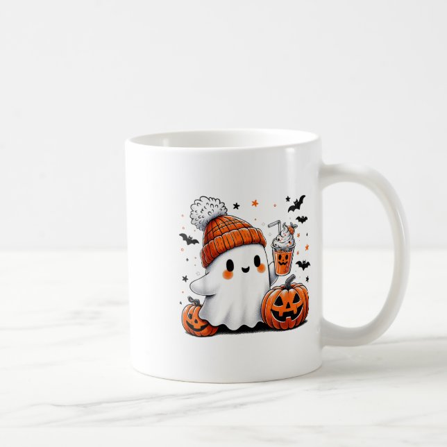 Halloween Ghost Drinking Coffee Ghost Ice Coffee M Mug (Right)