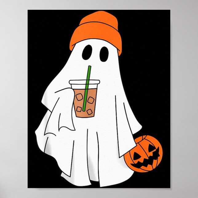 Halloween Ghost Drinking Coffee Ghost Ice Coffee M Poster (Front)