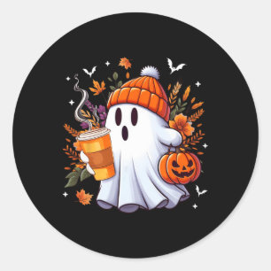 Halloween Ghost Drinking Ice Coffee Lover Ghost Gi Classic Round Sticker