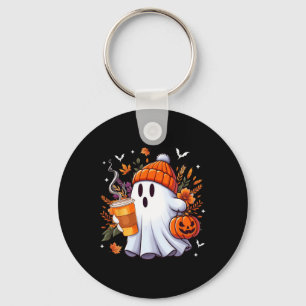Halloween Ghost Drinking Ice Coffee Lover Ghost Gi Key Ring