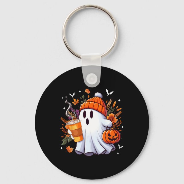 Halloween Ghost Drinking Ice Coffee Lover Ghost Gi Key Ring (Front)