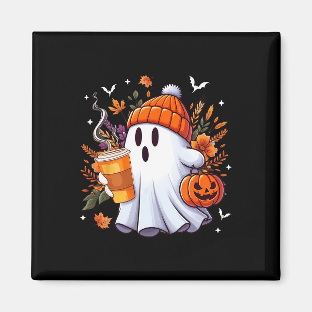 Halloween Ghost Drinking Ice Coffee Lover Ghost Gi Magnet (Front)