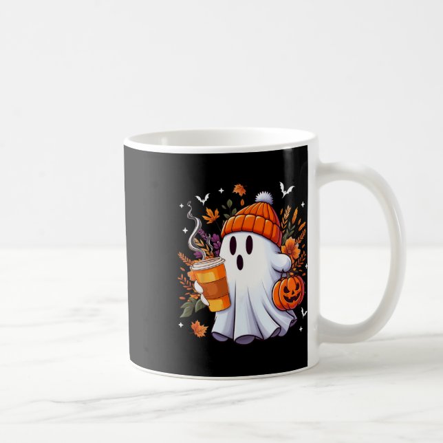 Halloween Ghost Drinking Ice Coffee Lover Ghost Gi Mug (Right)