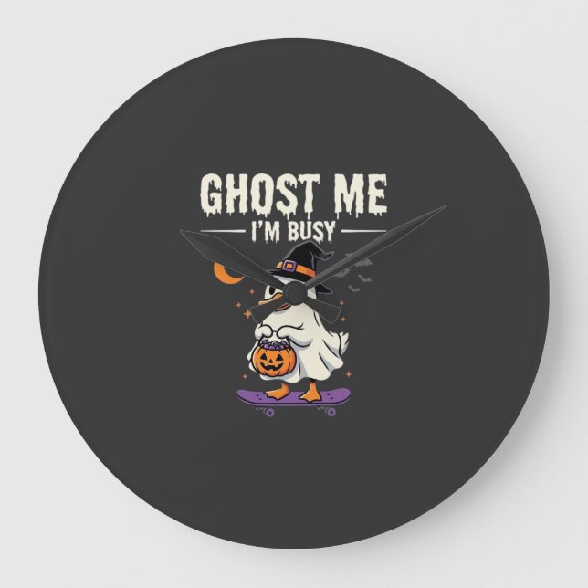 Halloween Ghost Duck Skateboard Design_1 Large Clock (Front)