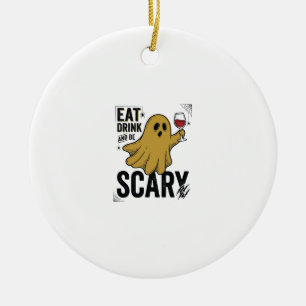 Halloween Ghost Eat Drink And Be Scary Vintage_1 Ceramic Ornament