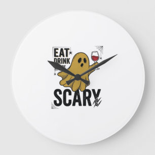 Halloween Ghost Eat Drink And Be Scary Vintage_1 Large Clock