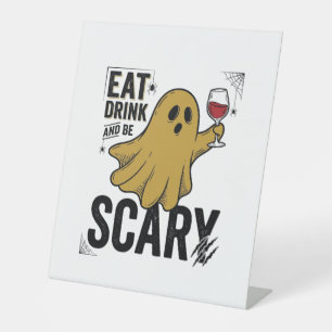 Halloween Ghost Eat Drink And Be Scary Vintage_1 Pedestal Sign