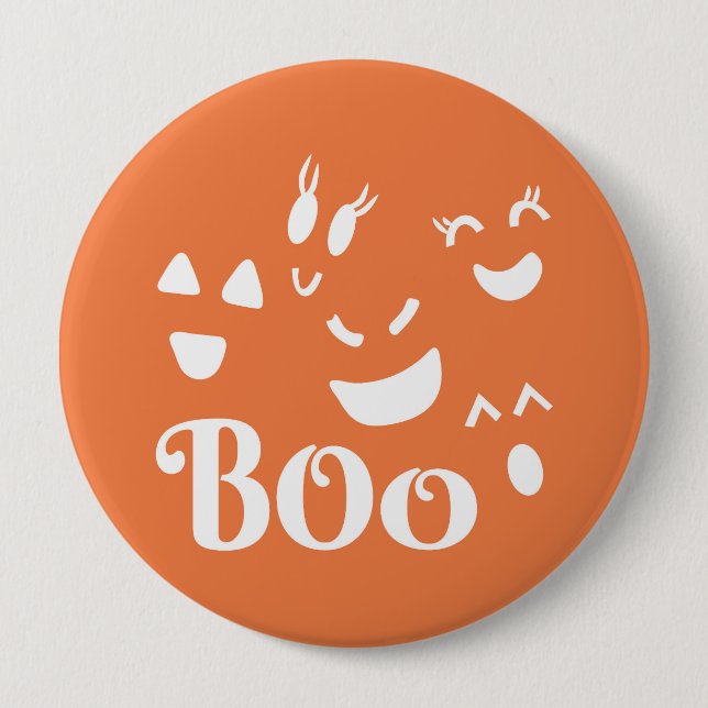  Halloween Ghost Face Orange and White Button Pin (Front)