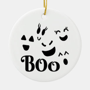 Halloween Ghost Faces Boo Ceramic Ornament