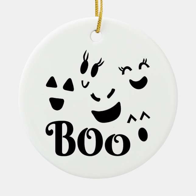 Halloween Ghost Faces Boo Ceramic Ornament (Front)