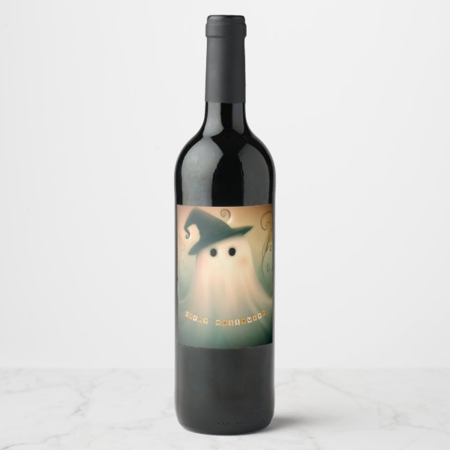 Halloween/Ghost/Fall/Whimsical Ornament Wine Label (Front)