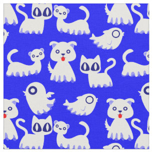 halloween ghost ferret dog blue fabric