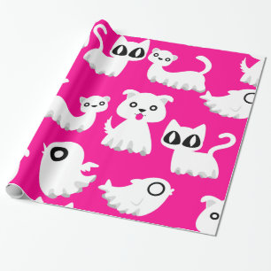 halloween ghost ferret dog pink  wrapping paper