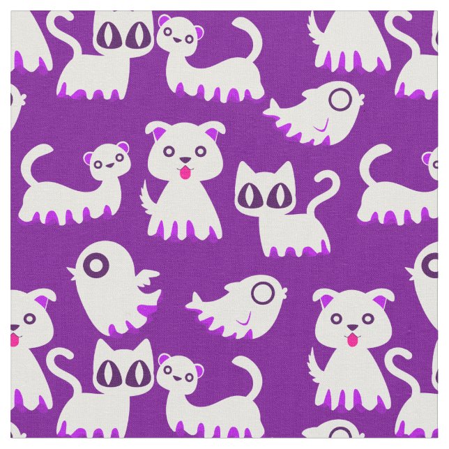 halloween ghost ferret dog purple  fabric (Close Up)