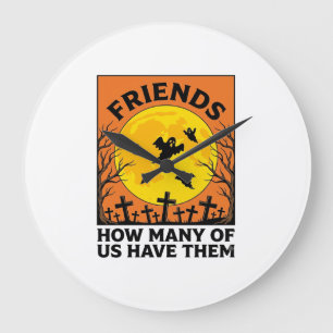 Halloween Ghost Friends Funny Vintage Horror_1 Large Clock