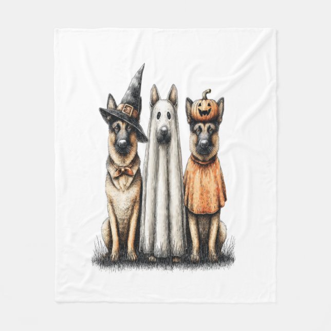 Halloween Ghost German Shepherd Dog Fleece Blanket (Front)
