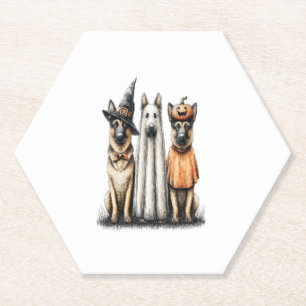 Halloween Ghost German Shepherd Dog Paper Coaster