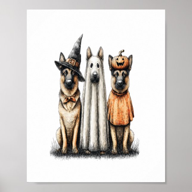 Halloween Ghost German Shepherd Dog Poster (Front)