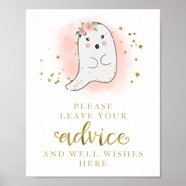 Halloween Ghost Girl Baby Shower Advice Sign (Front)