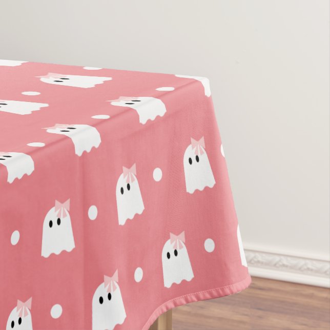 Halloween Ghost Girl Pattern Birthday Pink Tablecloth (In Situ)