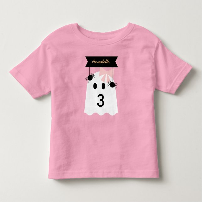 Halloween Ghost Girl Pink Ribbon Birthday Toddler T-Shirt (Front)