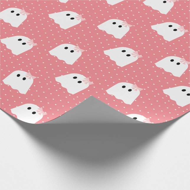 Halloween Ghost Girl Pink Ribbon Polka Dot Pattern Wrapping Paper (Corner)