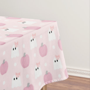 Halloween Ghost Girl & Pumpkin Birthday Pink Tablecloth