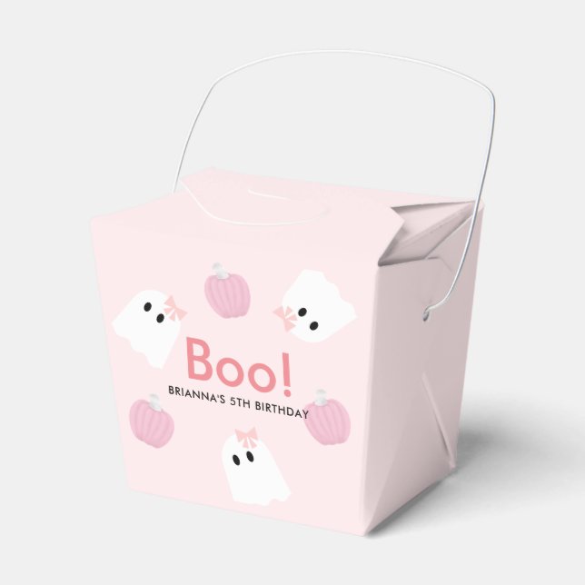 Halloween Ghost Girl & Pumpkin Cute Pink Favour Box (Front Side)