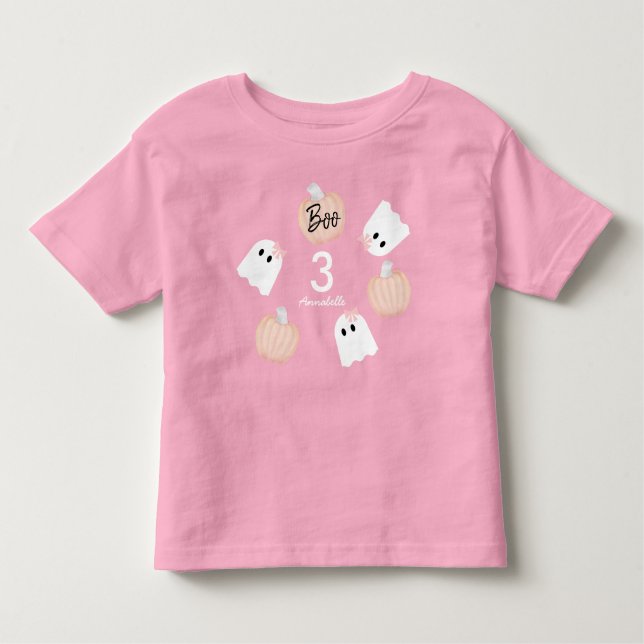 Halloween Ghost Girl Pumpkin Pink Birthday Toddler T-Shirt (Front)