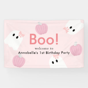 Halloween Ghost Girl Pumpkin Pink Birthday Welcome Banner