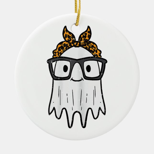 Halloween Ghost Glasses Cute Ceramic Ornament (Front)