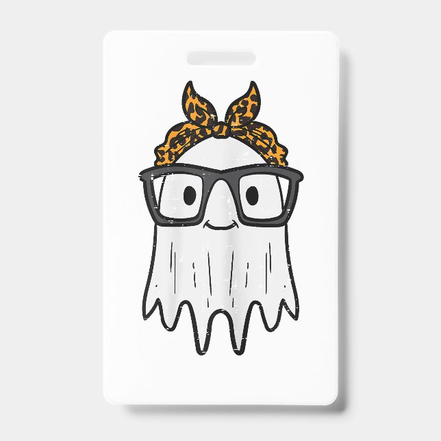 Halloween Ghost Glasses Cute ID Badge (Front)