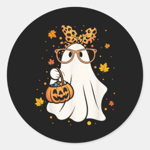 Halloween Ghost Gles Cute Leopard Ndana Girl Women Classic Round Sticker