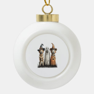 Halloween Ghost Golden Retriever Dog Ceramic Ball Christmas Ornament